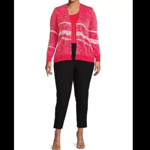 Ming Wang Abstract Knit Jacket Plus Size 1X Women V Neck Long Sleeve Stretch